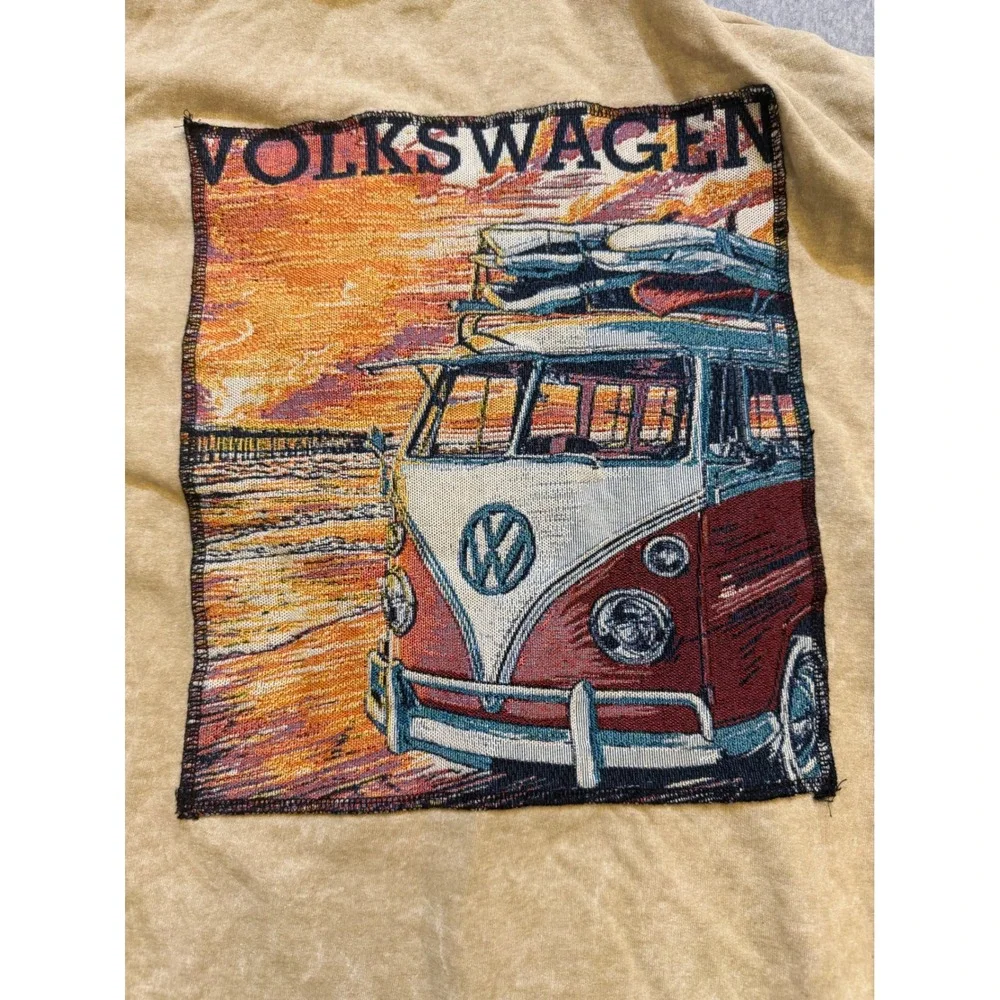 Volkswagen VW Bus Tapestry Patch Mineral Wash Hoodie Tan Mens XL RN 67585